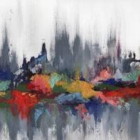 Abstract painting with multiple colors and details in gray